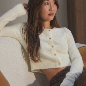 Lulus Cozy Sweetness Ivory Knit Cropped Cardigan - Size M